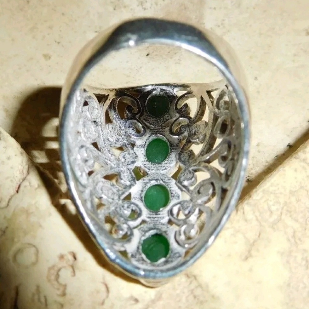 Artisan Handcrafted Emerald Silver Ring - image 3